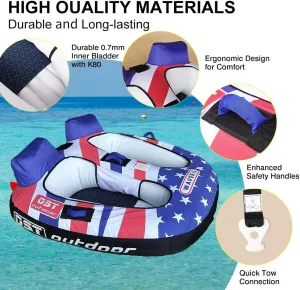 Towable Tubes for Boating 2 Person, Water Tubes for Boats to Pull, Safety Inflatable Boat Tubes and Towables, Boat Tubes for Tubing, Premium Nylon Cover with Drainage System