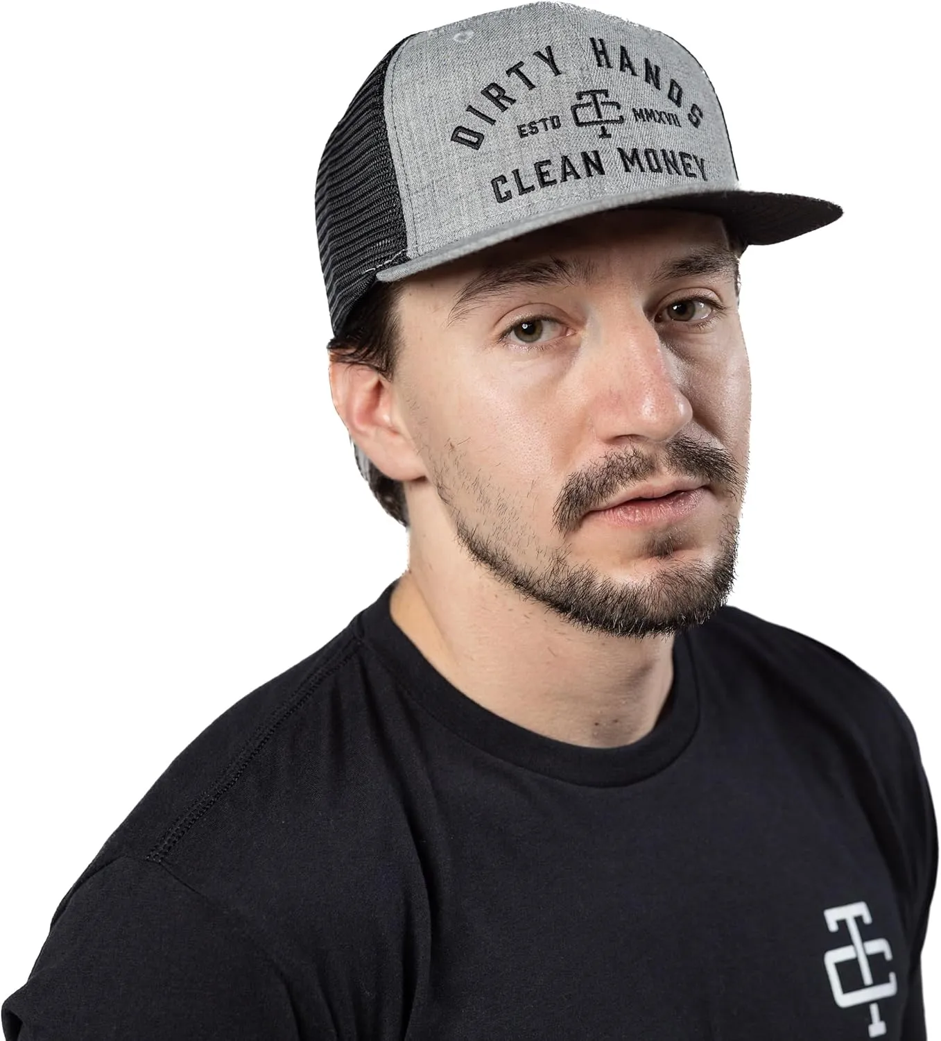 TROLL CO. CLOTHING Dirty Hands Clean Money Meshback Hat - Black, Adjustable Snapback, Curved Brim, One Size Fits Most
