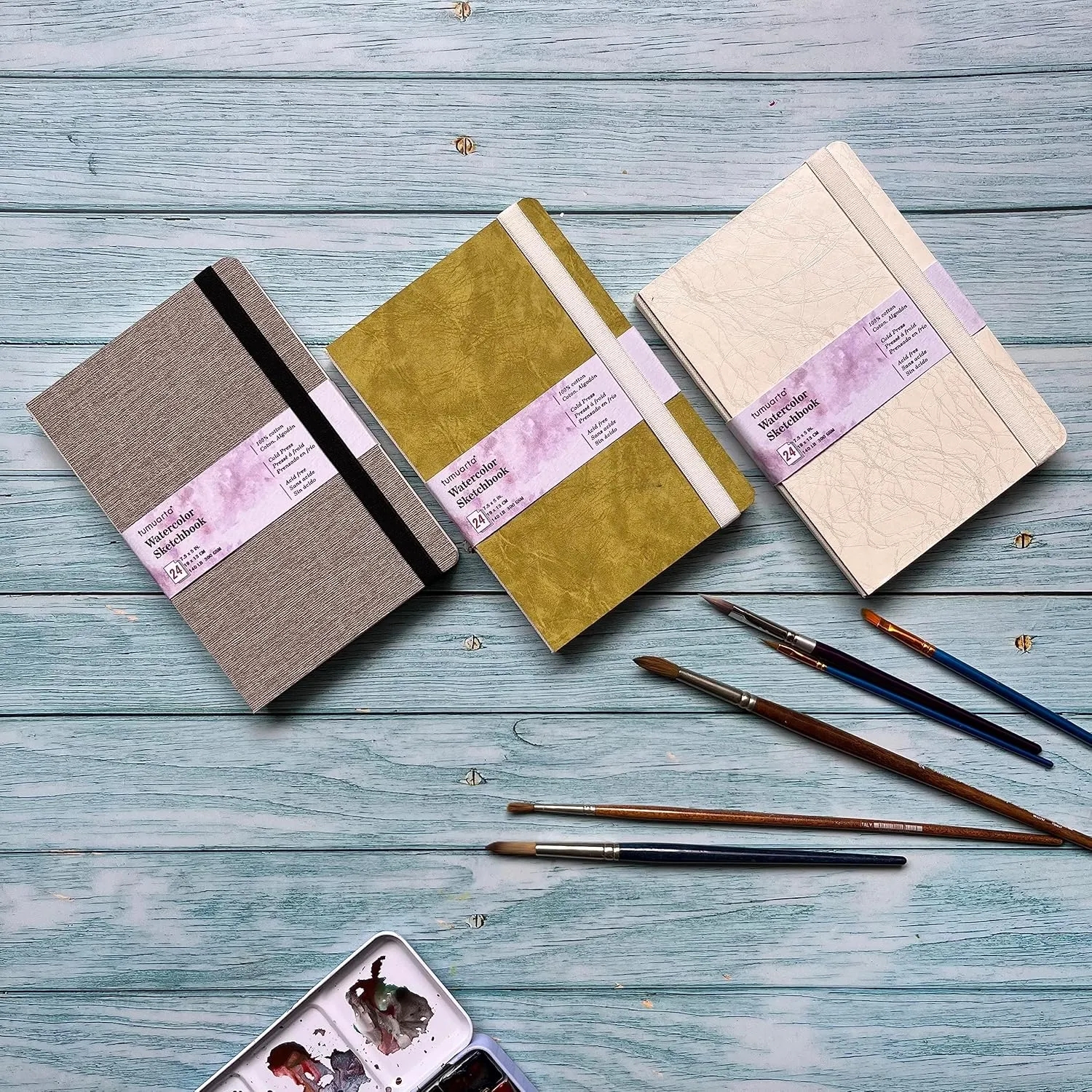 tumuarta Watercolor Sketchbook, 7.5x5, 140 LB, 300GSM, 100% Cotton Paper, Cold Press, 24 Sheets,48 Pages, Watercolor Journal for Use As Travel Sketch Book and Mixed Media Pad On The Go