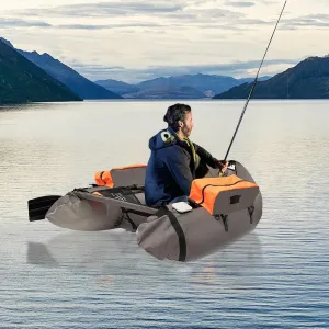U-Shape Inflatable Fishing Boat 286.6lbs Load,90-180° Backrest Adjust,4.4ft 1 Person Dinghy Boats w/Hand Air Pump,Inflatable Kayak Boat Raft