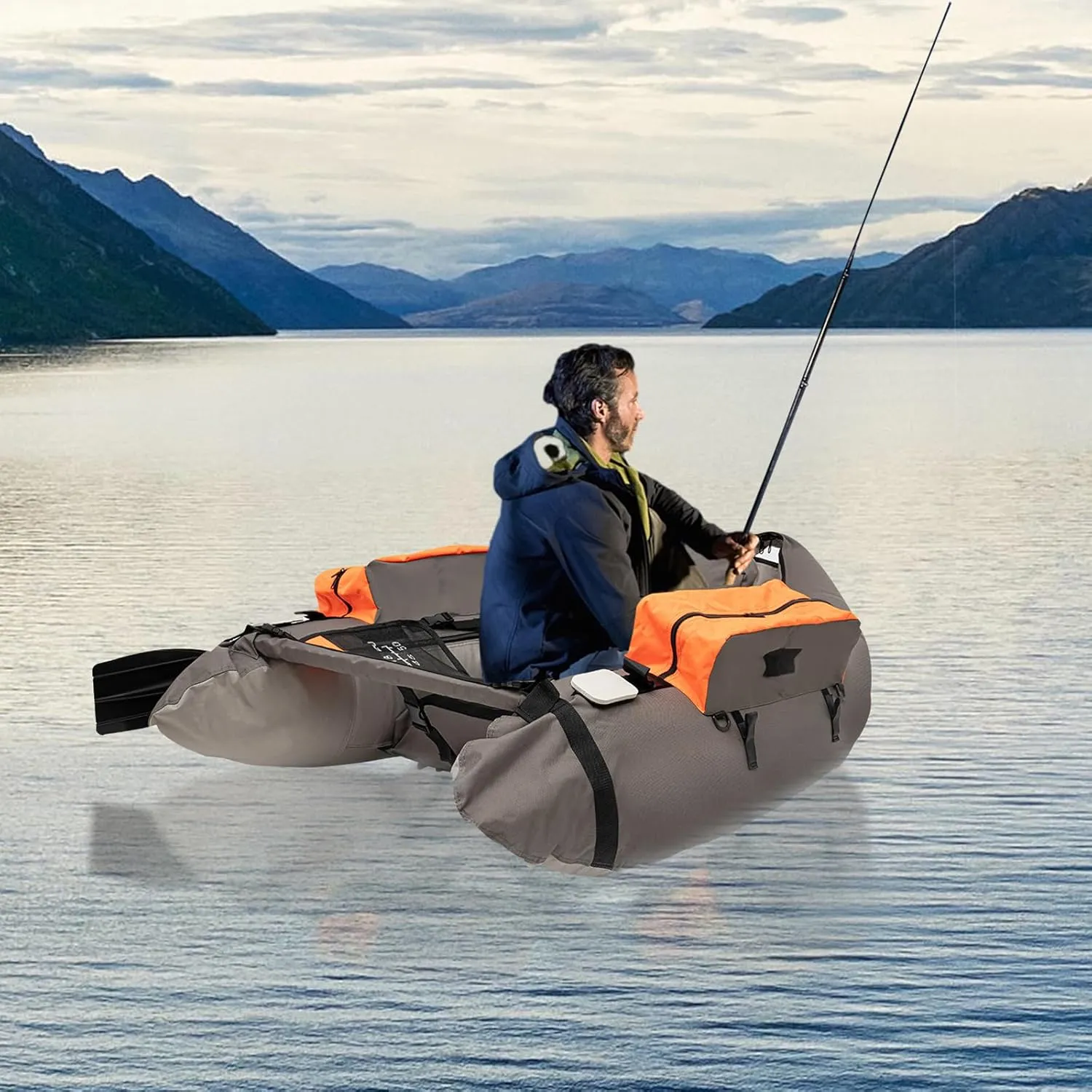 U-Shape Inflatable Fishing Boat 286.6lbs Load,90-180° Backrest Adjust,4.4ft 1 Person Dinghy Boats w/Hand Air Pump,Inflatable Kayak Boat Raft