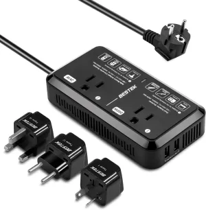 Universal Travel Adapter 220V to 110V Voltage Converter US to Europe 2000W Travel Voltage Converter with 2 USB Ports and EU/UK/AUS Plug Adapter for Hair Dryer/Curling Iron (Black)