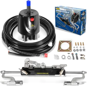 Upgrade Hydraulic Steering Kit 300HP Hydraulic Steering Compact Cylinder Hydraulic Outboard Steering Kit with Helm Pump for Boat Marine Steering System
