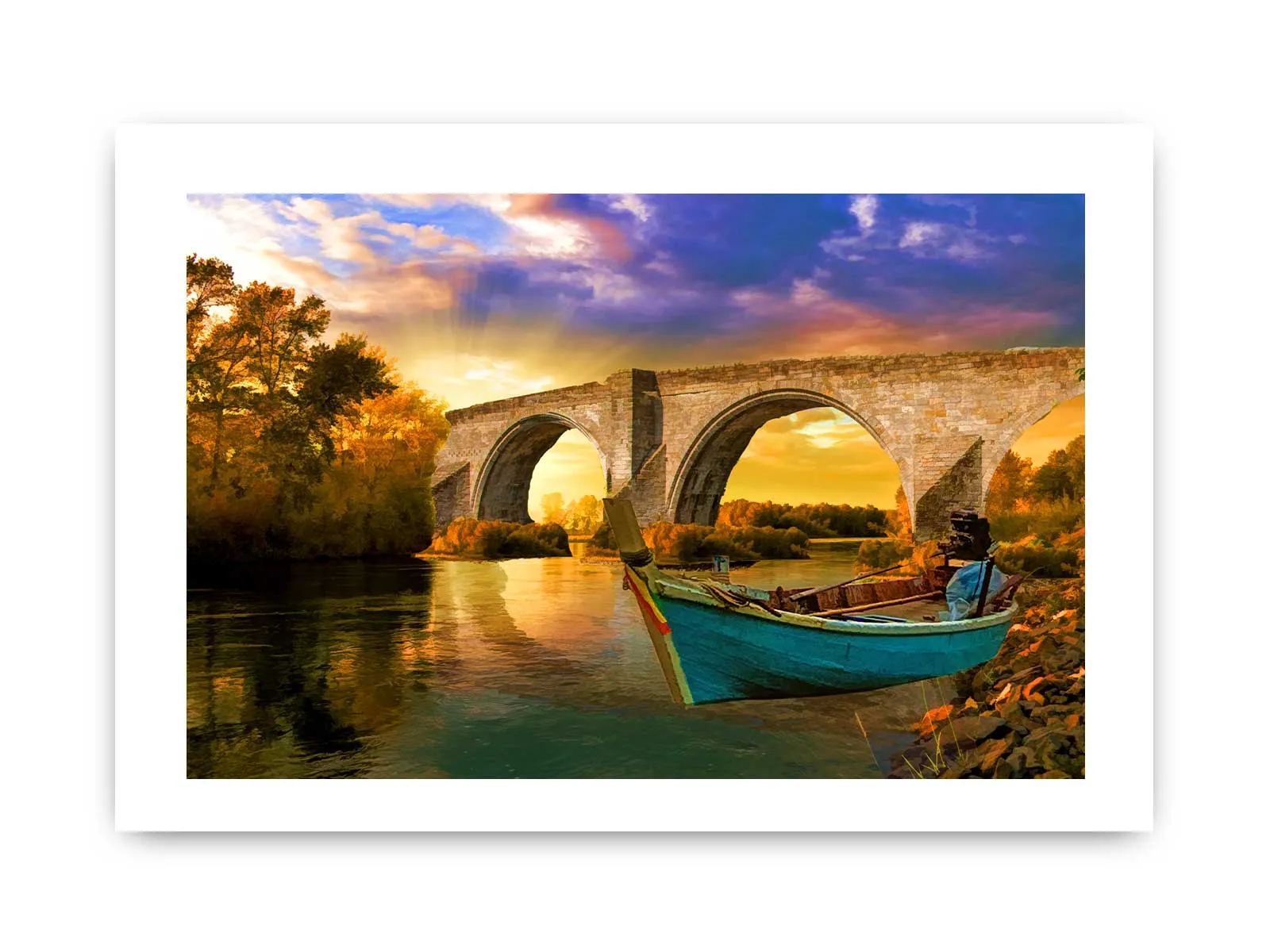 Vintage Boat Bridge Painting