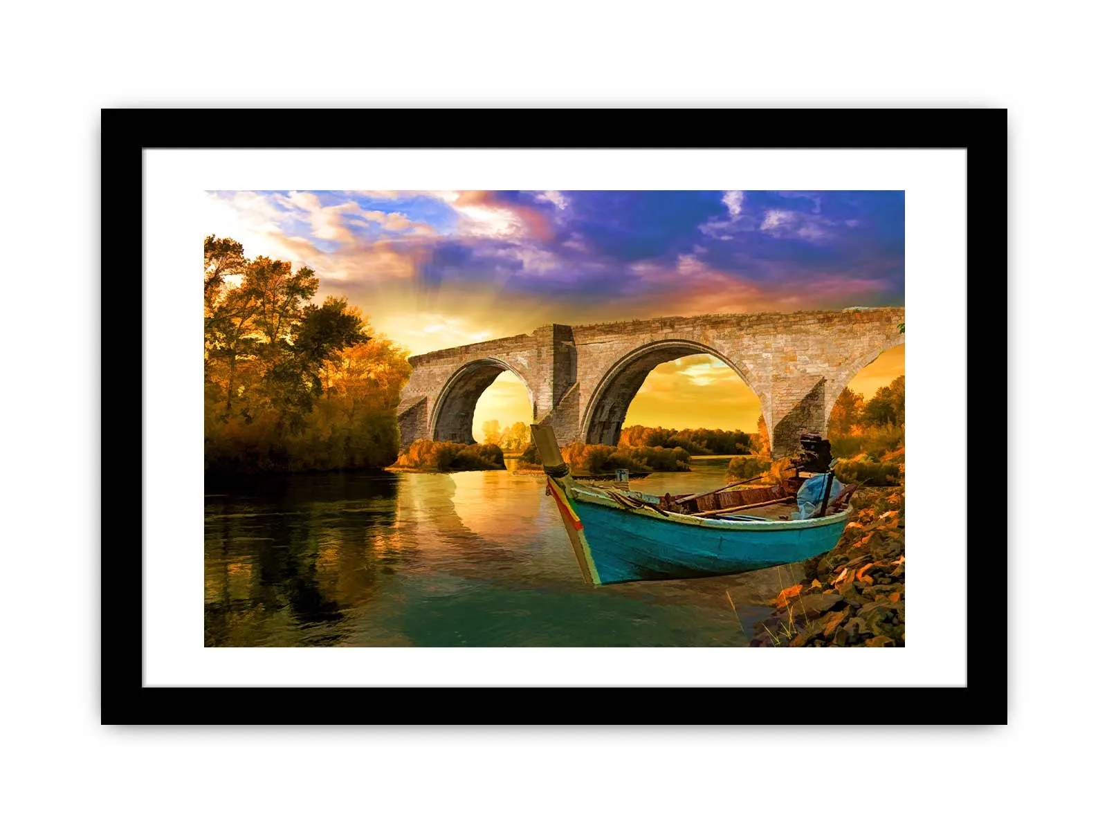 Vintage Boat Bridge Painting