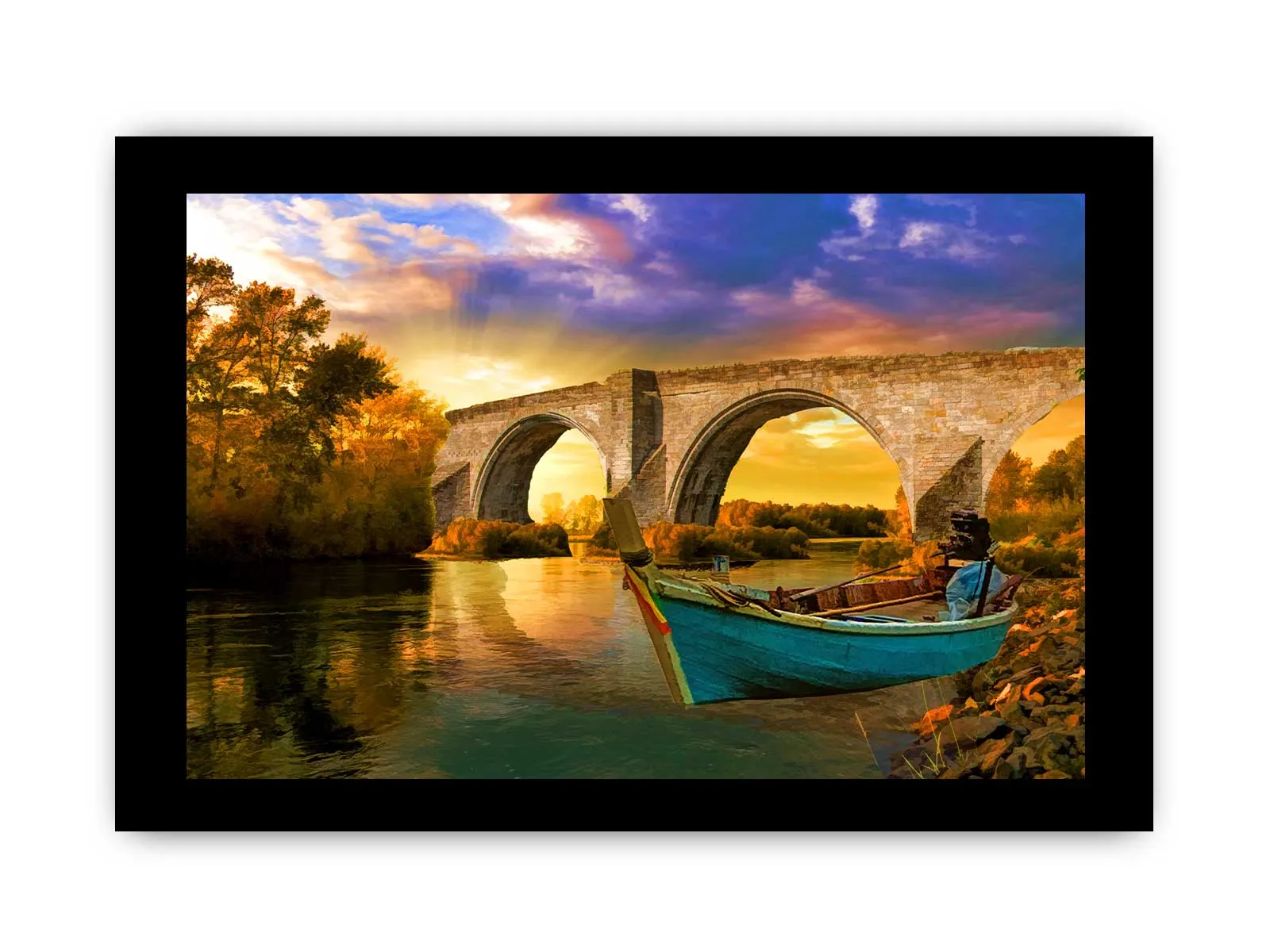 Vintage Boat Bridge Painting