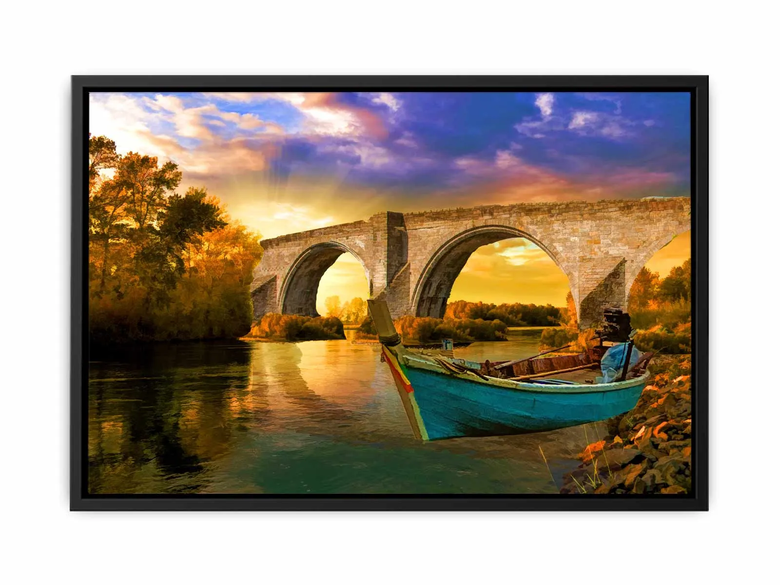 Vintage Boat Bridge Painting