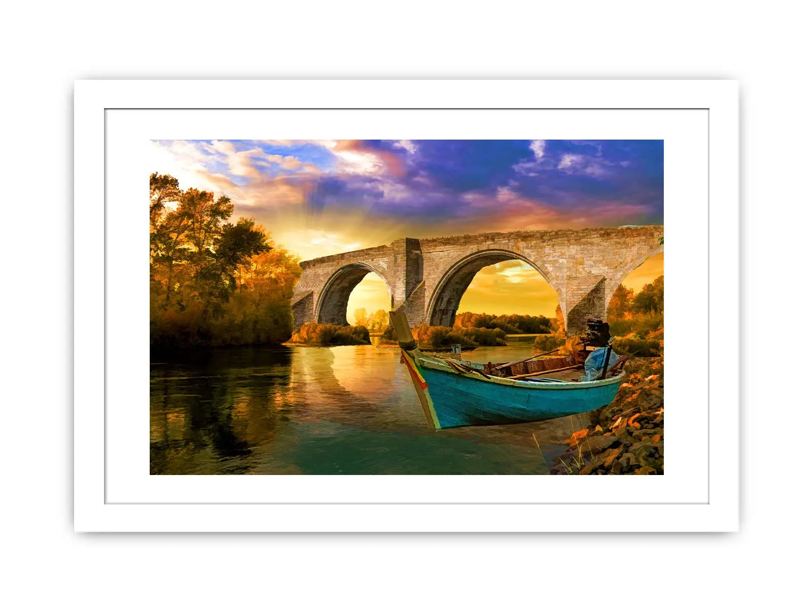Vintage Boat Bridge Painting