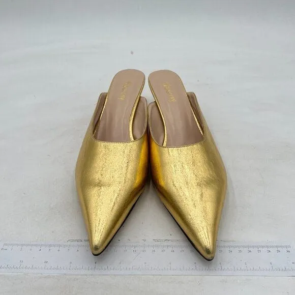 Wansseny Gold Pointed Toe Comfortable Low Heel Mule Slip On Ladies Indoor Outdor
