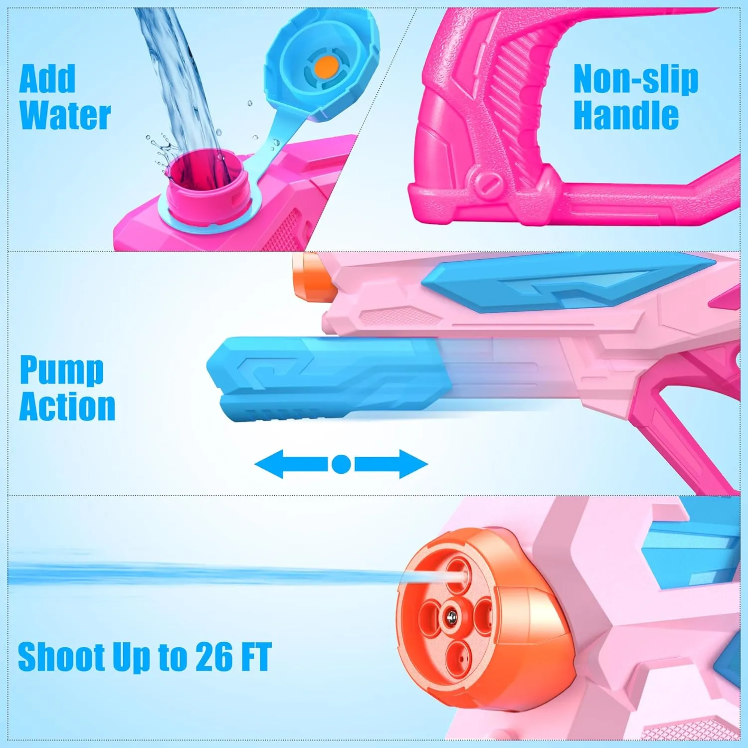 Water Gun for Kids, Super Squirt Guns Water Soaker Blaster - 4 Shooting Modes Switch - 26 Ft Long Shooting Range - Summer Water Toys Gun for Boys Girls Adults Outdoor Pool/Garden - Pink