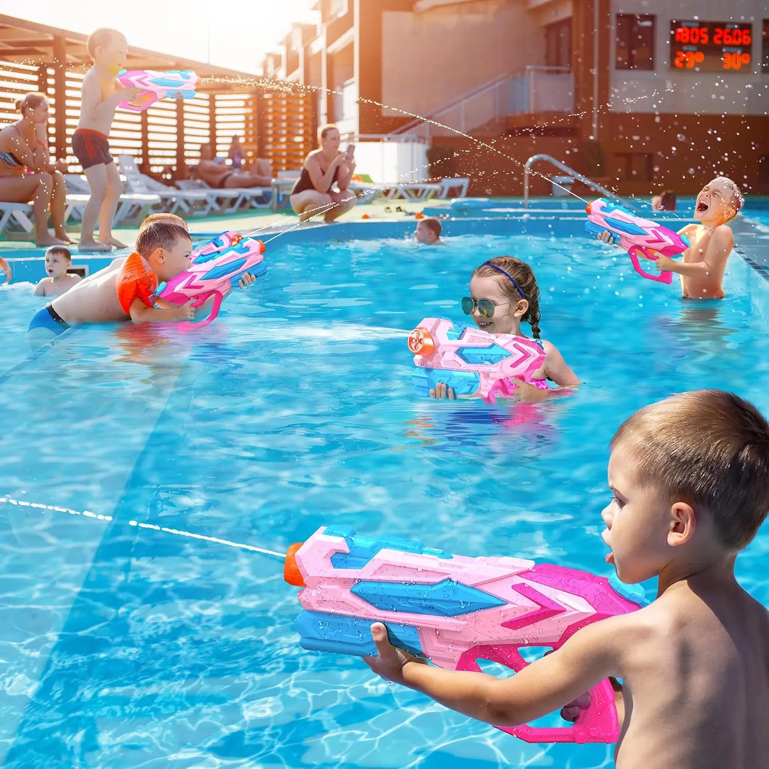 Water Gun for Kids, Super Squirt Guns Water Soaker Blaster - 4 Shooting Modes Switch - 26 Ft Long Shooting Range - Summer Water Toys Gun for Boys Girls Adults Outdoor Pool/Garden - Pink