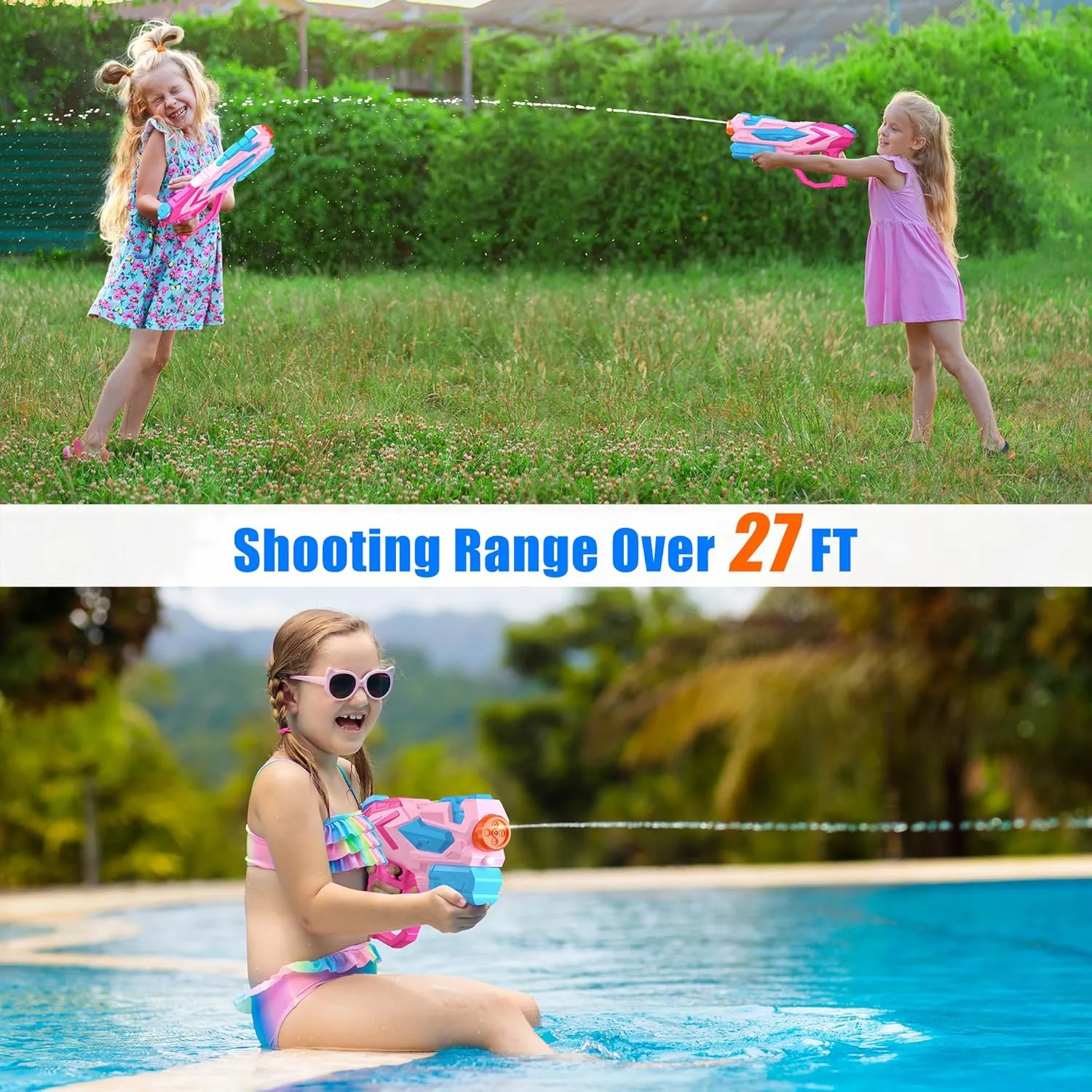 Water Gun for Kids, Super Squirt Guns Water Soaker Blaster - 4 Shooting Modes Switch - 26 Ft Long Shooting Range - Summer Water Toys Gun for Boys Girls Adults Outdoor Pool/Garden - Pink