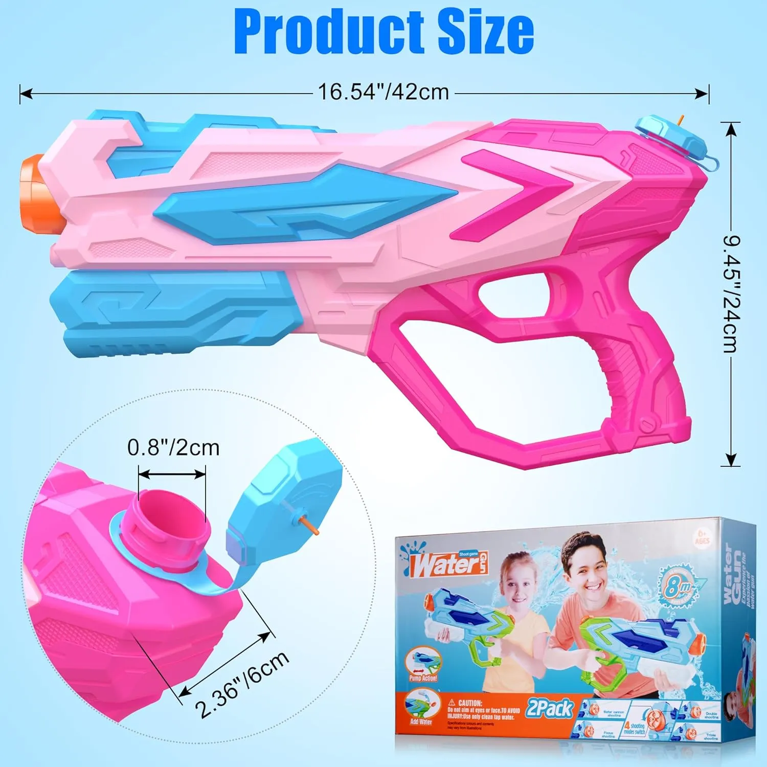Water Gun for Kids, Super Squirt Guns Water Soaker Blaster - 4 Shooting Modes Switch - 26 Ft Long Shooting Range - Summer Water Toys Gun for Boys Girls Adults Outdoor Pool/Garden - Pink
