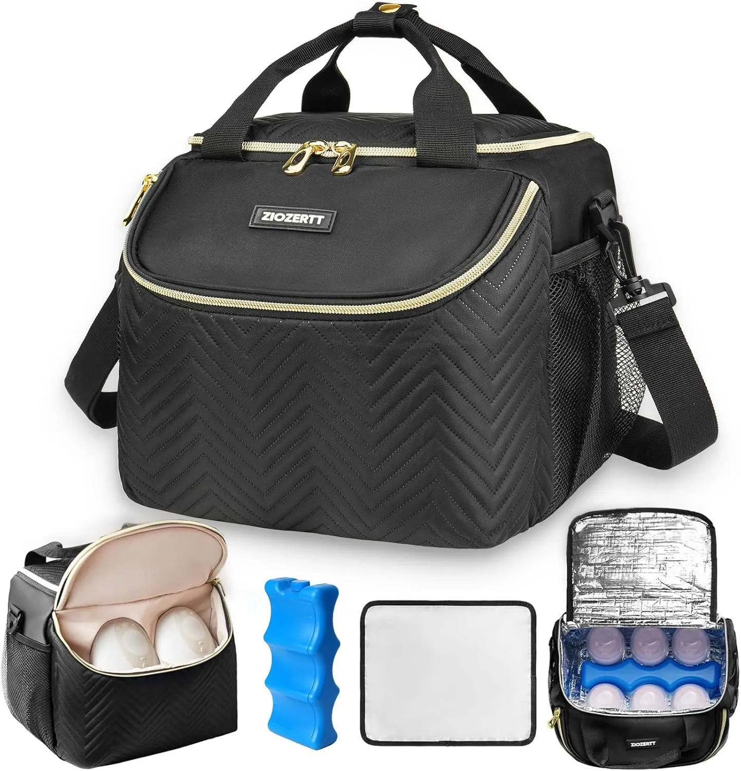 Wearable Breast Pump Bag,Breastmilk Cooler Travel Bag Compatible with Momcozy/Medela/Elvie/Willow Breast Pump with Ice Pack and Water Resistent Mat for 6 Baby Bottles Up to 9 Ounce,Black
