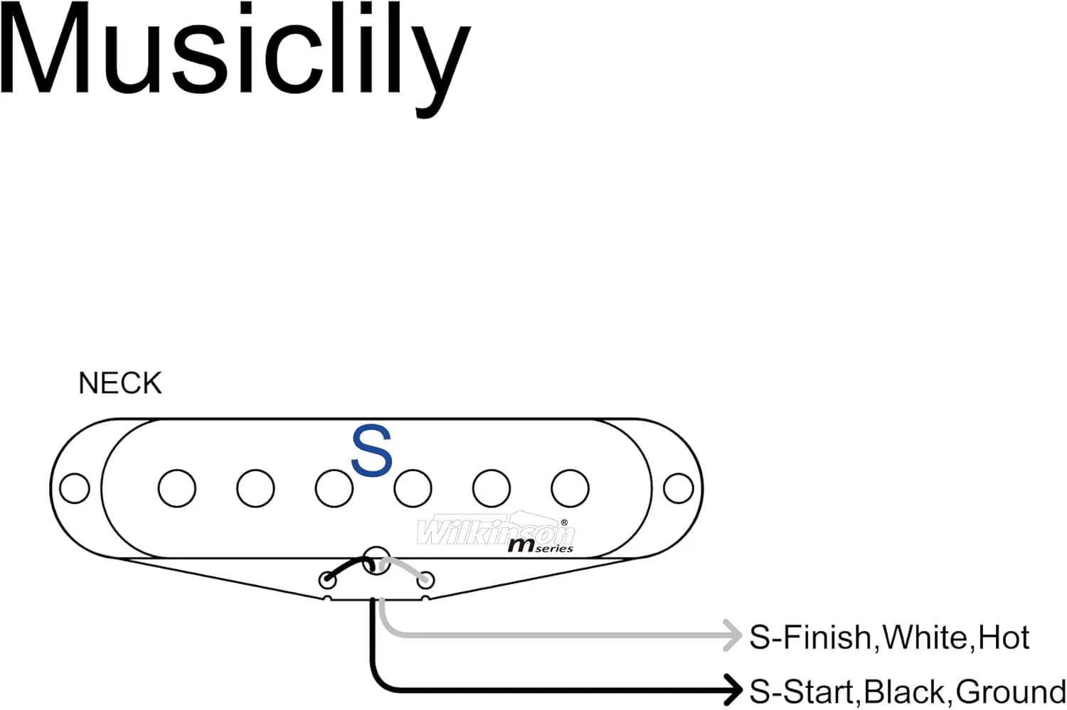 Wilkinson M Series High Output Alnico 5 Strat Single Coil Neck Pickup for Stratocaster Electric Guitar, Black