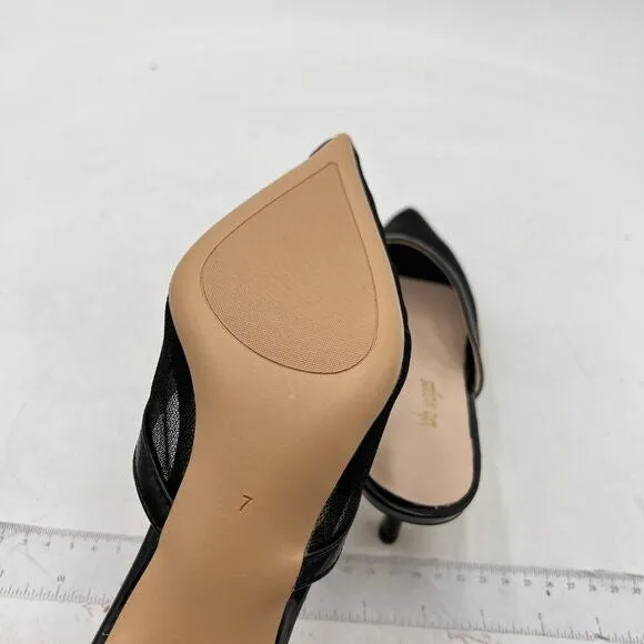 Wo Wagas Black Mesh Mule Slippers Slip On Sandals Kitten Heels Pointed Toe Shoes