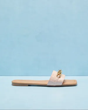 Women Pink Croc With Chain Trim Mule