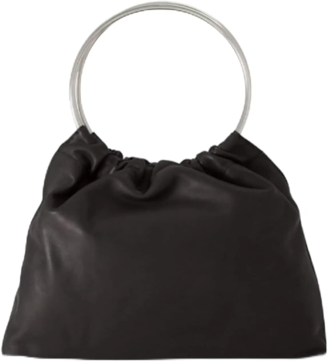 Women's Black Leather Double Flat Strap Handbag Purse