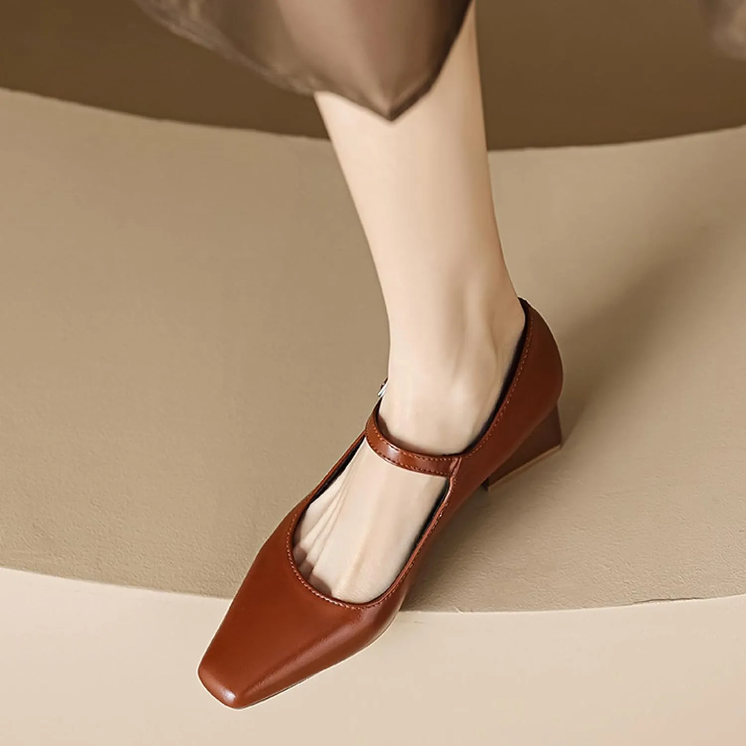 Women's Block Heel Mary Jane Pumps,Classic Square Toe Stacked Heels Slip-on Dress Shoes Retro Adjustable Buckle Comfortable Low Chunky Office Work Pump
