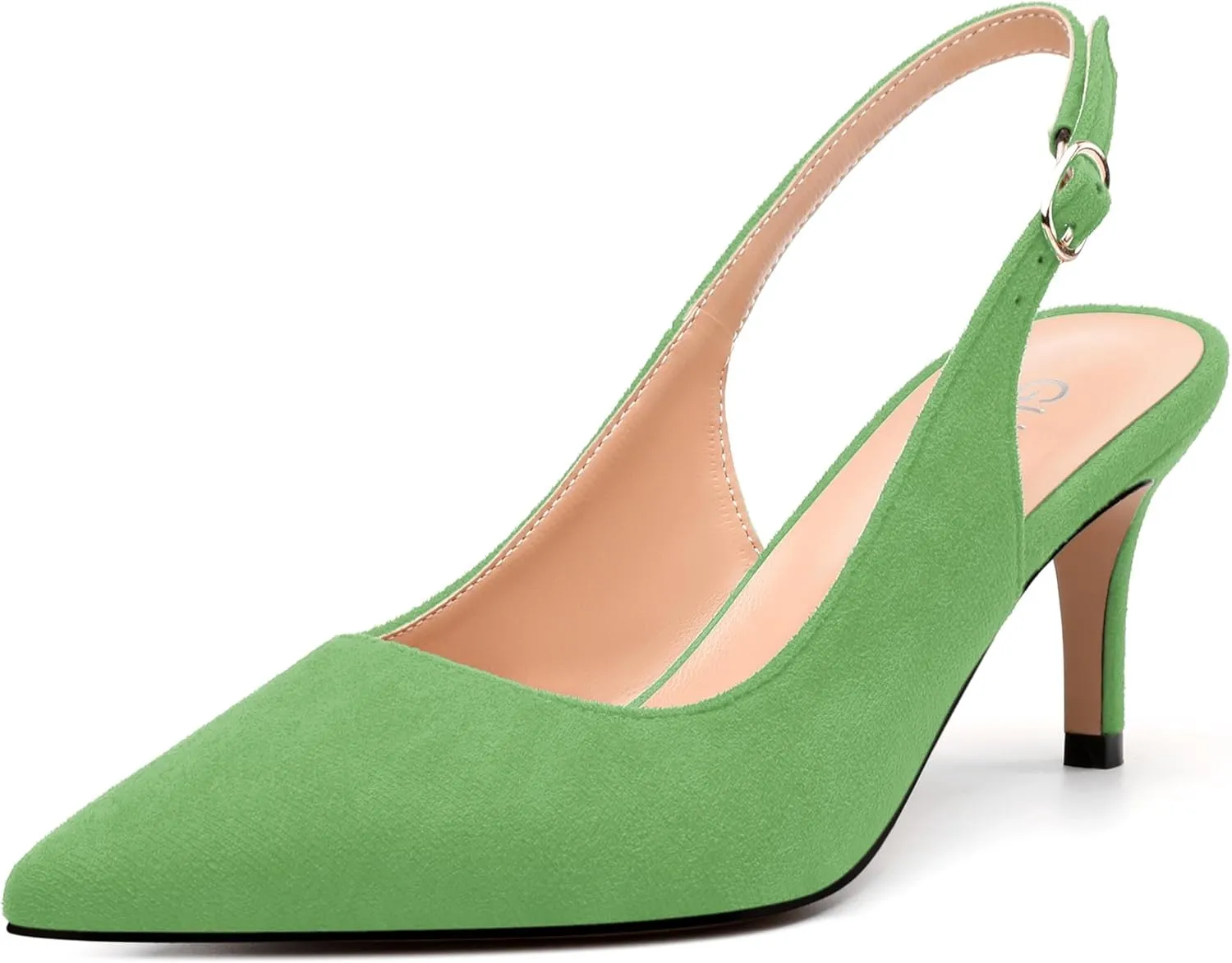 Women's Buckle Slingback Pumps, Pointed Closed Toe Mid Stiletto Heels, Slip On Fashion Solid Suede Working Wedding Dress Shoes for Women