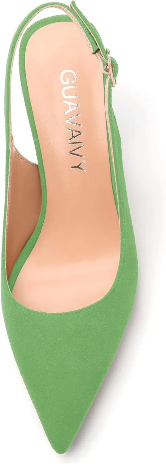 Women's Buckle Slingback Pumps, Pointed Closed Toe Mid Stiletto Heels, Slip On Fashion Solid Suede Working Wedding Dress Shoes for Women