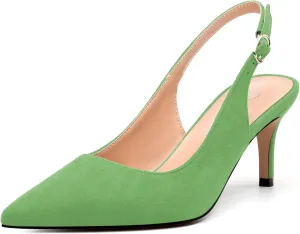 Women's Buckle Slingback Pumps, Pointed Closed Toe Mid Stiletto Heels, Slip On Fashion Solid Suede Working Wedding Dress Shoes for Women