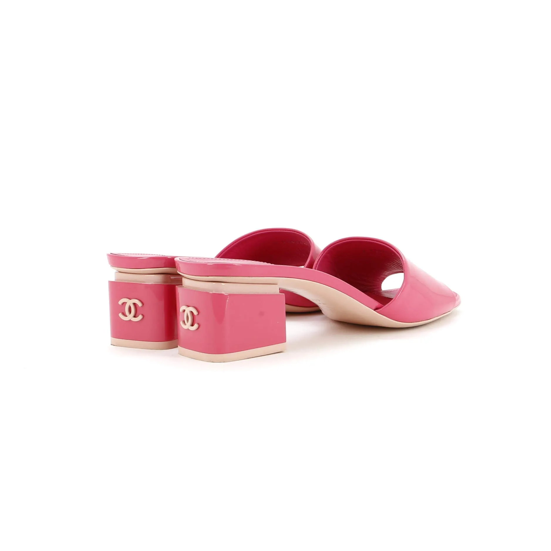 Women's CC Block Heeled Mule Sandals Patent