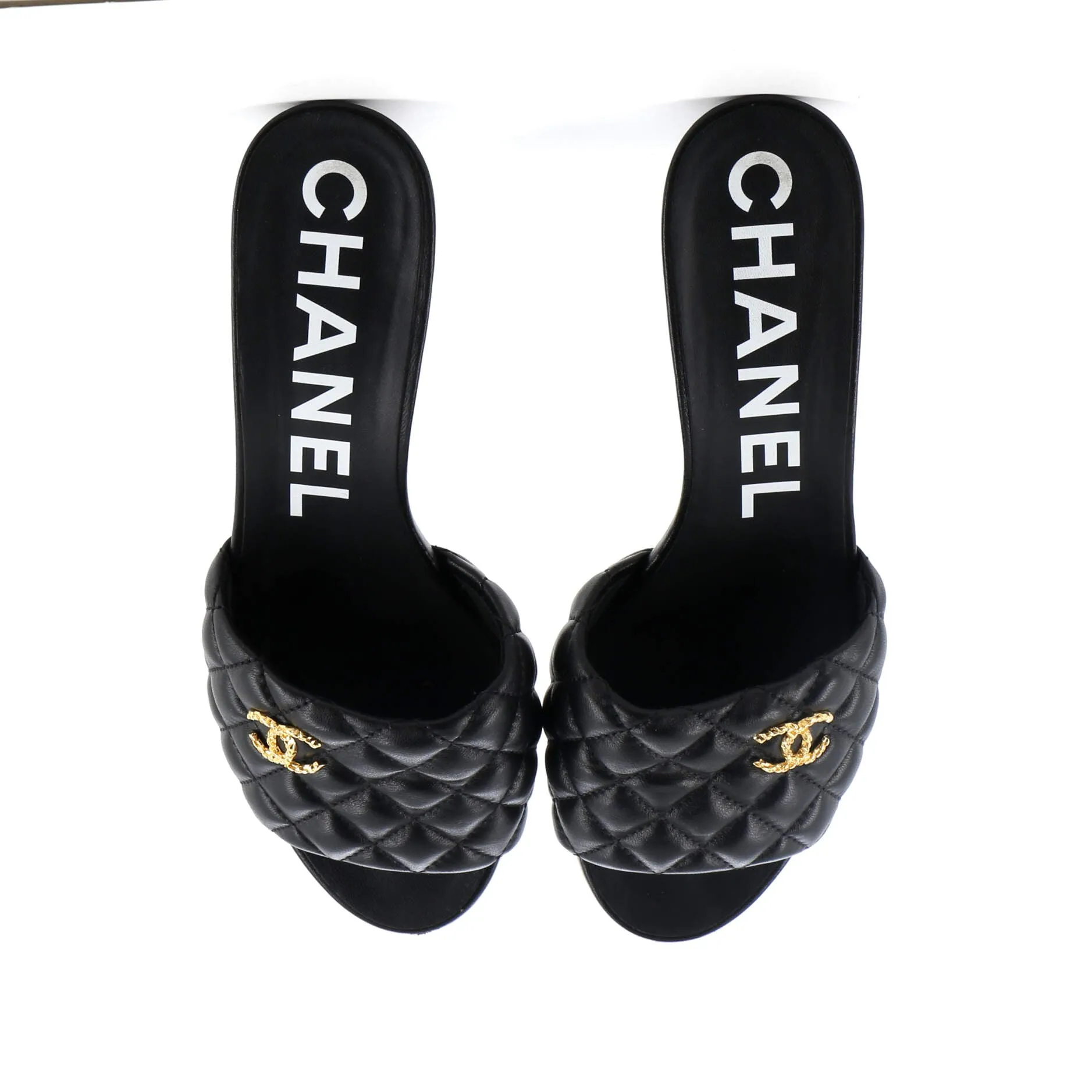 Women's CC Heeled Mule Sandals Quilted Leather