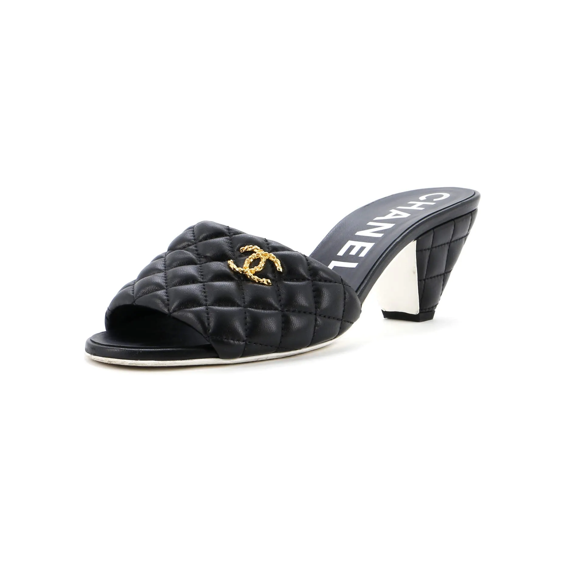 Women's CC Heeled Mule Sandals Quilted Leather