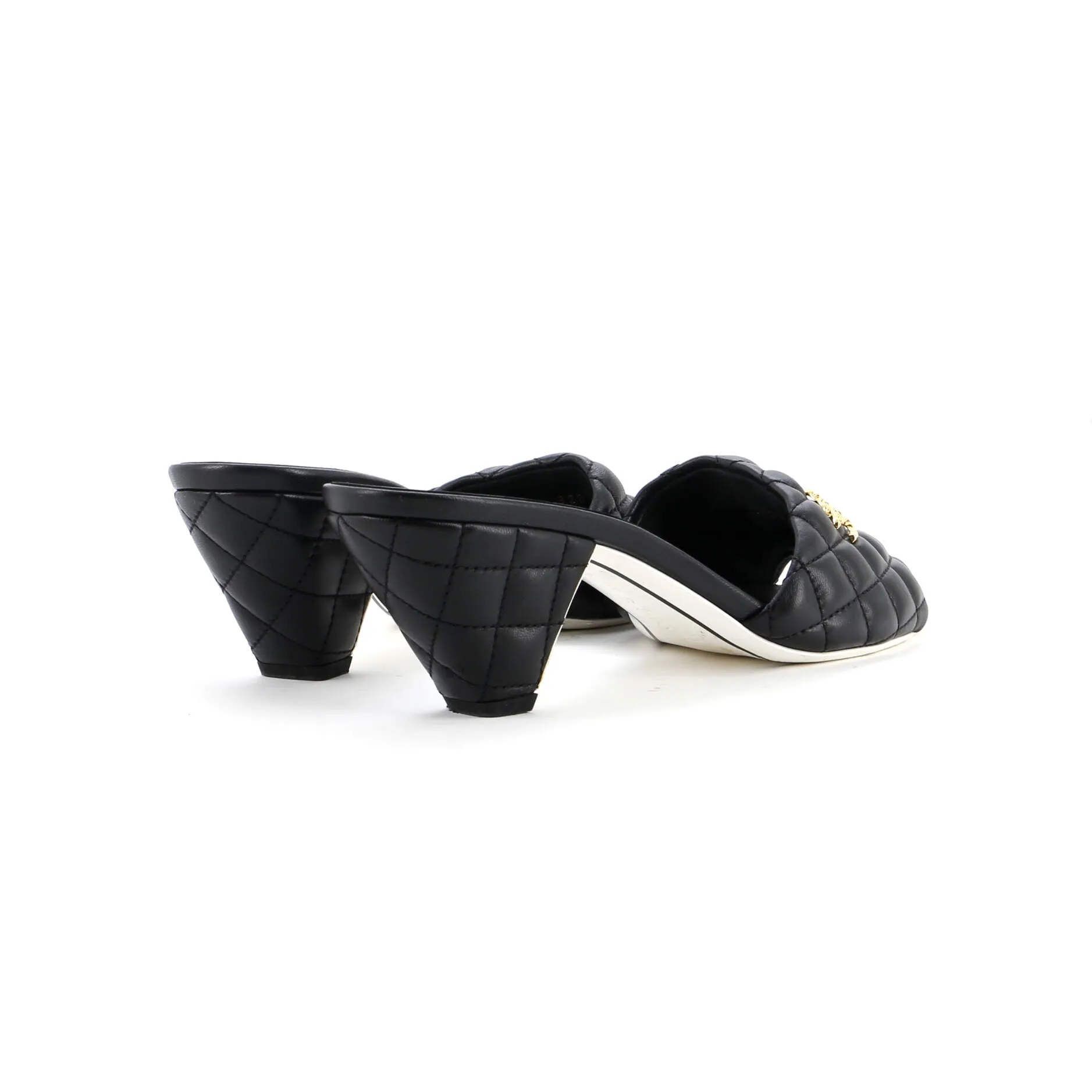 Women's CC Heeled Mule Sandals Quilted Leather
