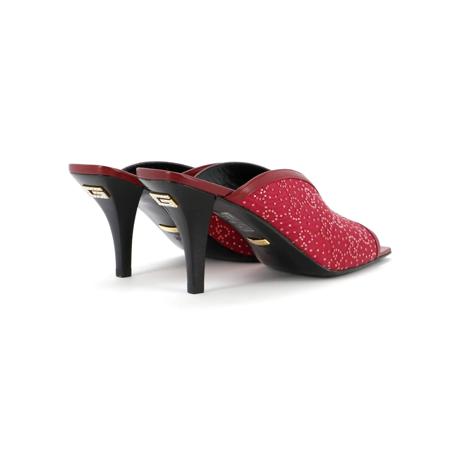Women's Heeled Mule Sandals Crystal GG Embellished Canvas