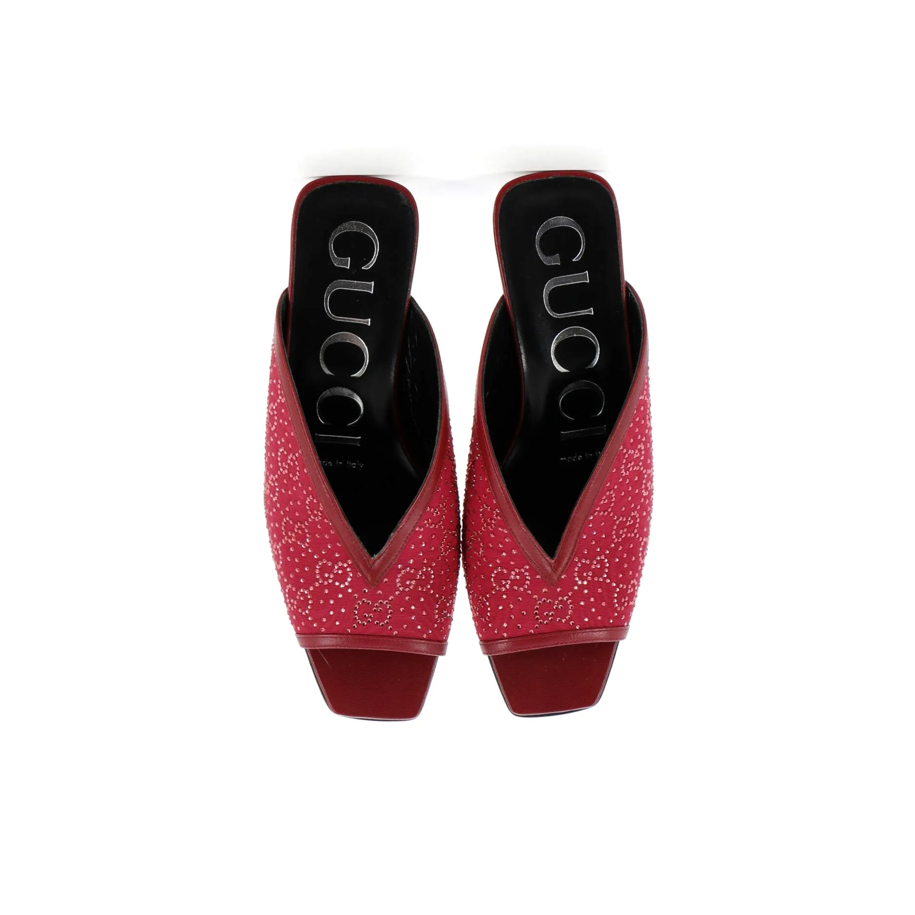 Women's Heeled Mule Sandals Crystal GG Embellished Canvas
