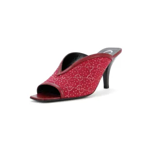 Women's Heeled Mule Sandals Crystal GG Embellished Canvas