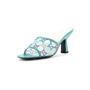 Women's Heeled Mule Sandals Crystal GG Embellished Mesh