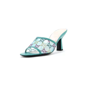 Women's Heeled Mule Sandals Crystal GG Embellished Mesh