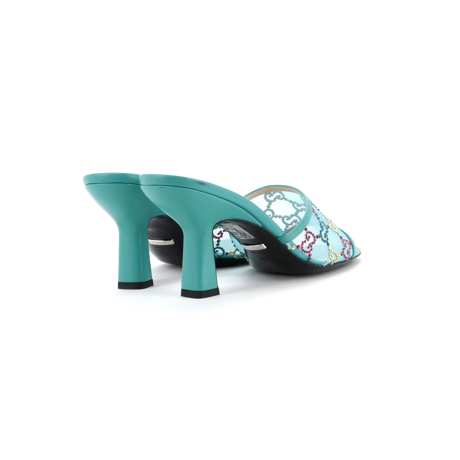 Women's Heeled Mule Sandals Crystal GG Embellished Mesh
