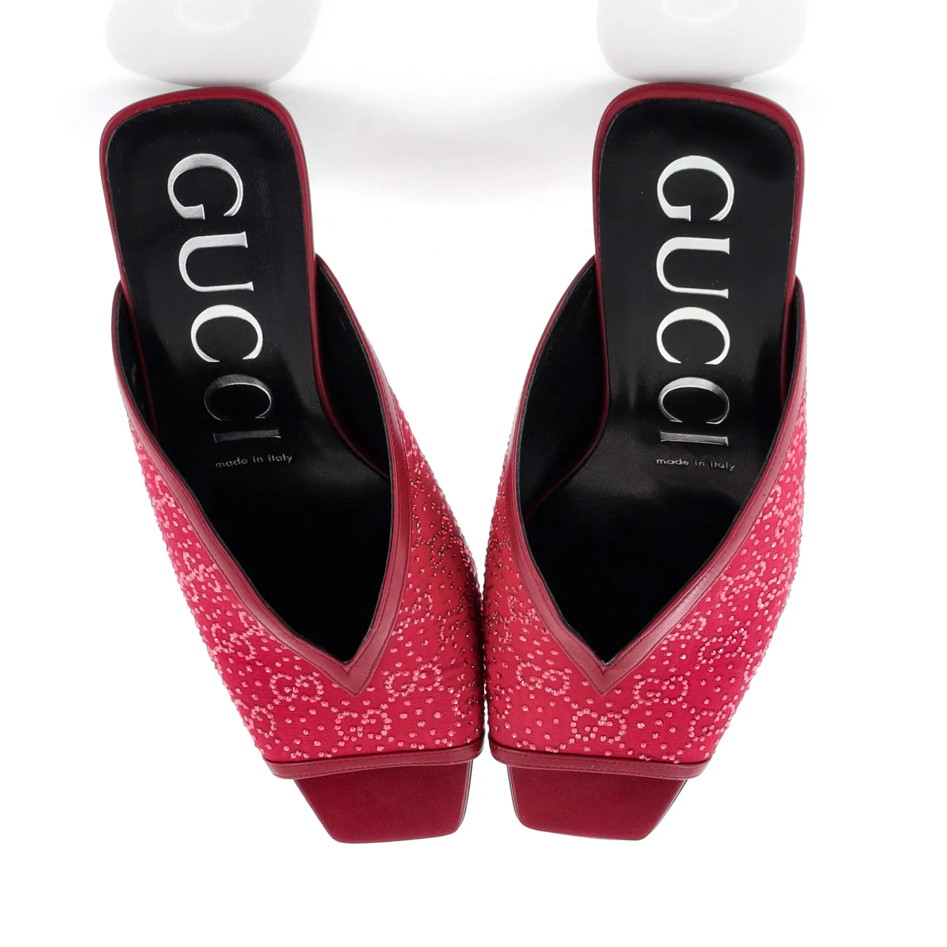 Women's Heeled Mule Sandals GG Crystal Embellished Fabric