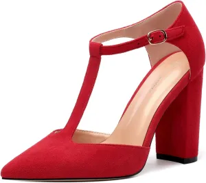 Women's High Heel Pumps, Simple Classic T-Strap Pointed Toe Dress Shoes,Party Dress Sandals3.9