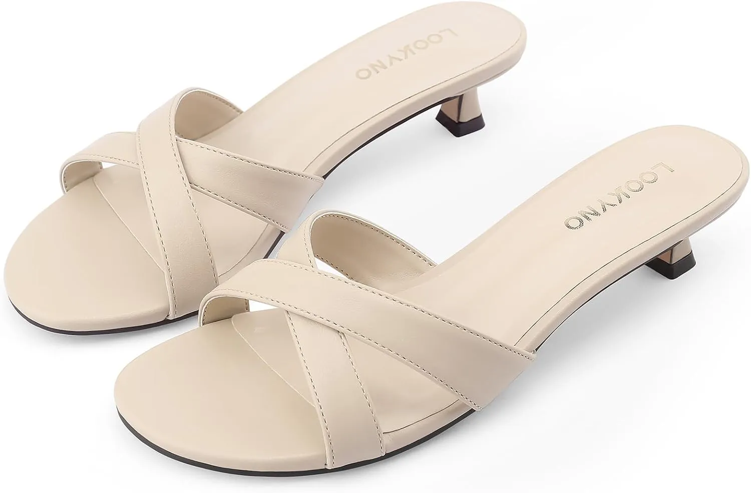Womens Kitten Heels Low Heeled Sandals for Women Round Slip On Slides Cross Strap Open Toe Sandals