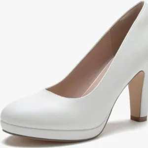 Women's Low Platform High Chunky Heeled Slip On Closed Round Toe Pump Elegant