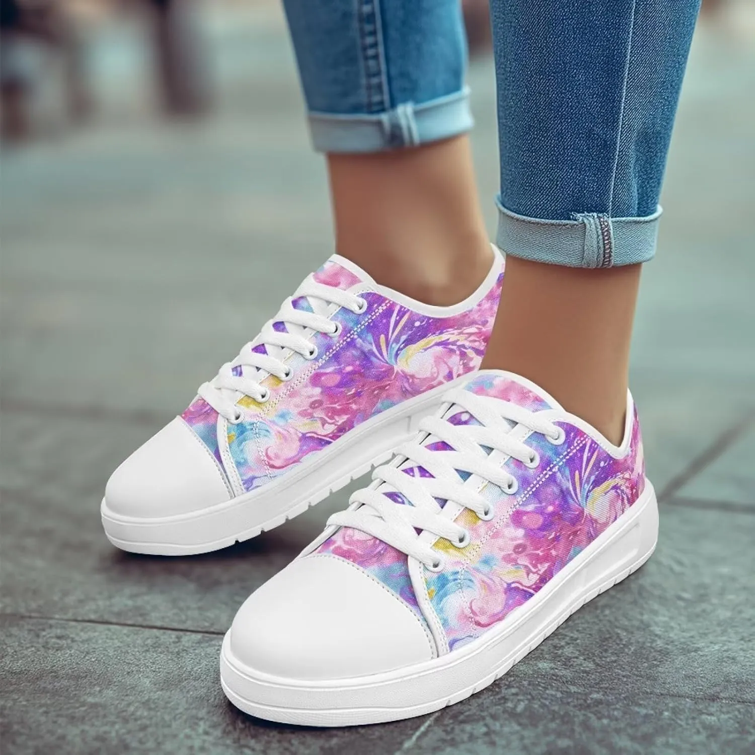 Womens Low Top Canvas Sneakers Lace-up Casual Tennis Walking Shoes for Everyday Wear SizeUS 6-13.5