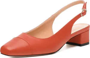 Womens Sqaure Toe Block Heel Slingback Pumps