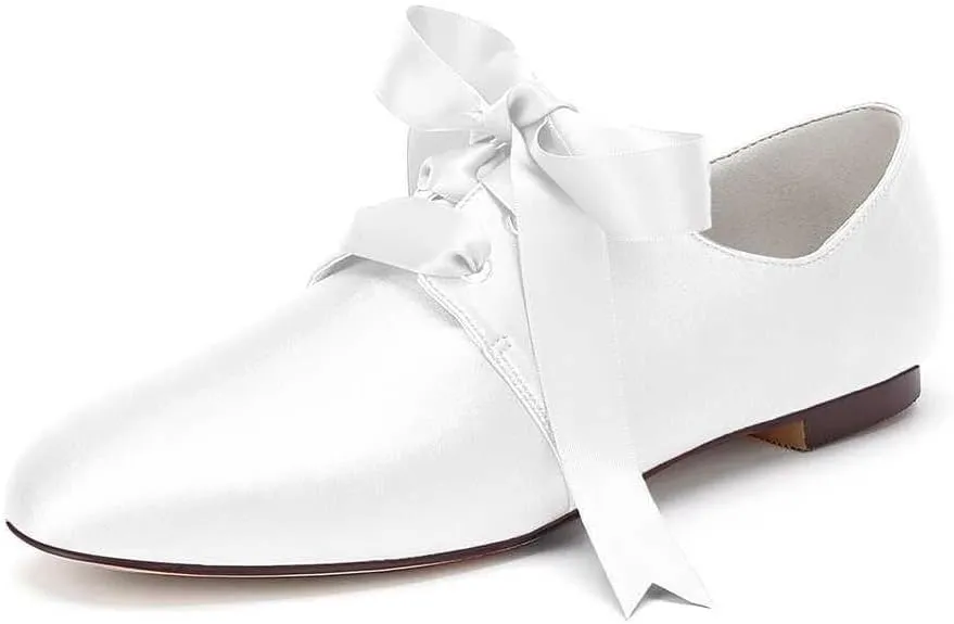Womens Wedding Shoes Women’s Flat Shoes Round Toe Satin Lace up Low Heels Comfort Dress Shoes Wedding Bridal Pumps Sandals Dark Green(White,3 UK)