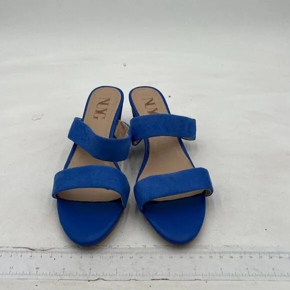XYD Blue Open Toe Double Strap Low Chunky Heel Mule for Wedding Dress