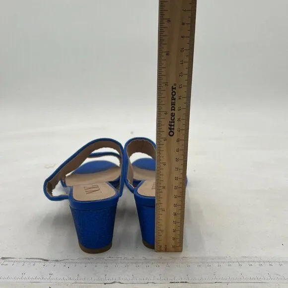 XYD Blue Open Toe Double Strap Low Chunky Heel Mule for Wedding Dress