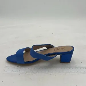 XYD Blue Open Toe Double Strap Low Chunky Heel Mule for Wedding Dress