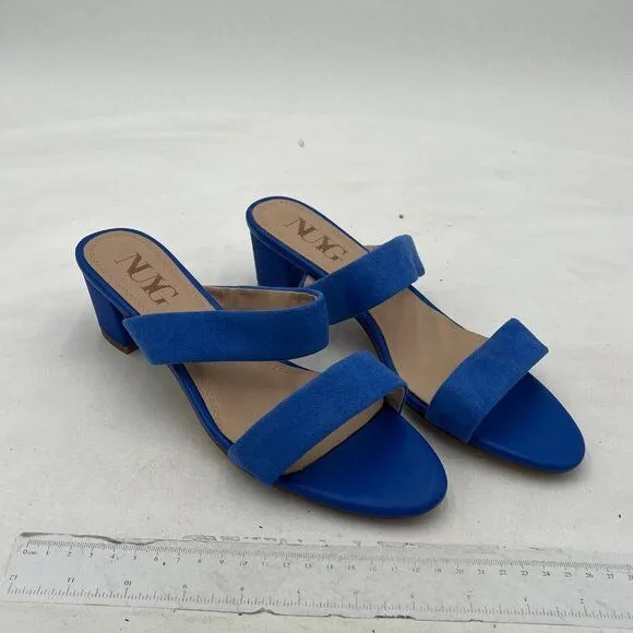 XYD Blue Open Toe Double Strap Low Chunky Heel Mule for Wedding Dress