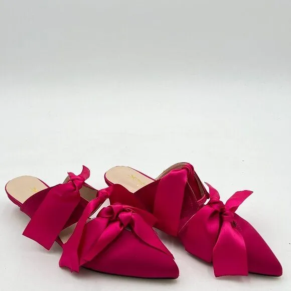 XYD Fuchsia Pointed Toe Low Heel Slide Sandal Slip On Cut Out Mule Backless Shoe