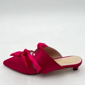 XYD Fuchsia Pointed Toe Low Heel Slide Sandal Slip On Cut Out Mule Backless Shoe