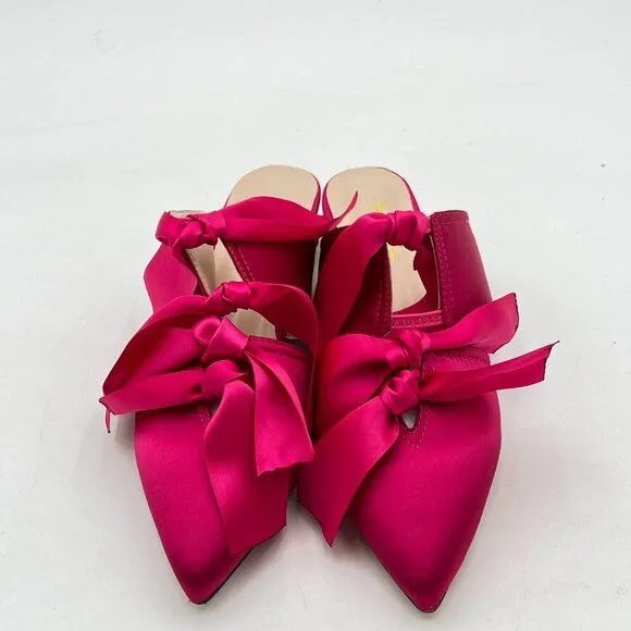 XYD Fuchsia Pointed Toe Low Heel Slide Sandal Slip On Cut Out Mule Backless Shoe